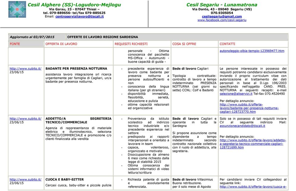 - precedente esperienza di lavoro come badante per presenza notturna a persone autosufficienti e non - conoscenza della lingua italiana (per gli stranieri) - disponibilità immediata, flessibilità,