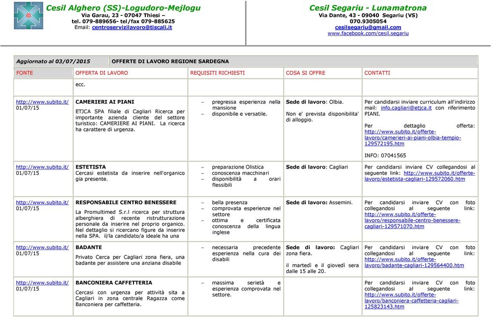 cagliari@etjca.it con riferimento PIANI. Per dettaglio offerta: offerte- lavoro/camerieri-ai-piani-olbia-tempio- 129572195.