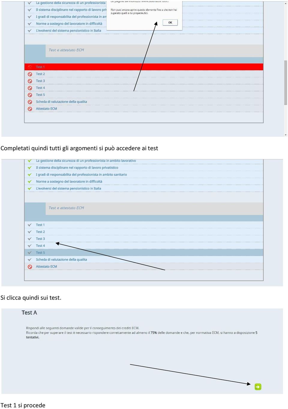 accedere ai test Si clicca