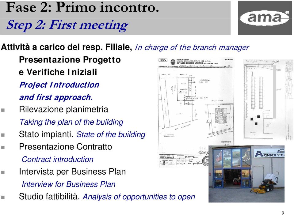 first approach. Rilevazione i planimetria i Taking the plan of the building Stato impianti.