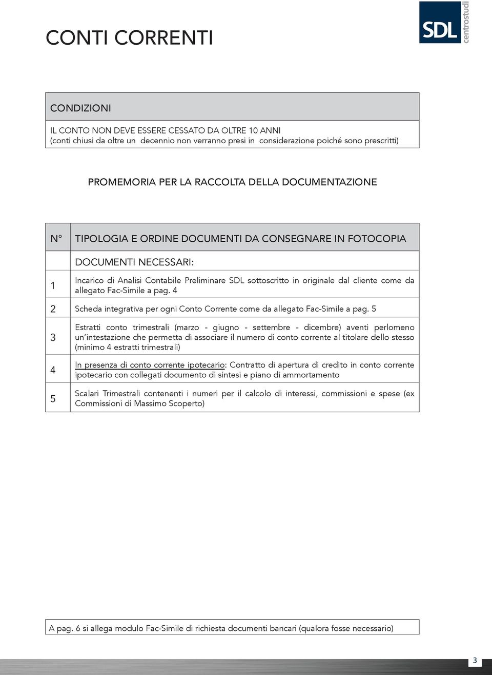 allegato Fac-Simile a pag. 4 2 Scheda integrativa per ogni Conto Corrente come da allegato Fac-Simile a pag.