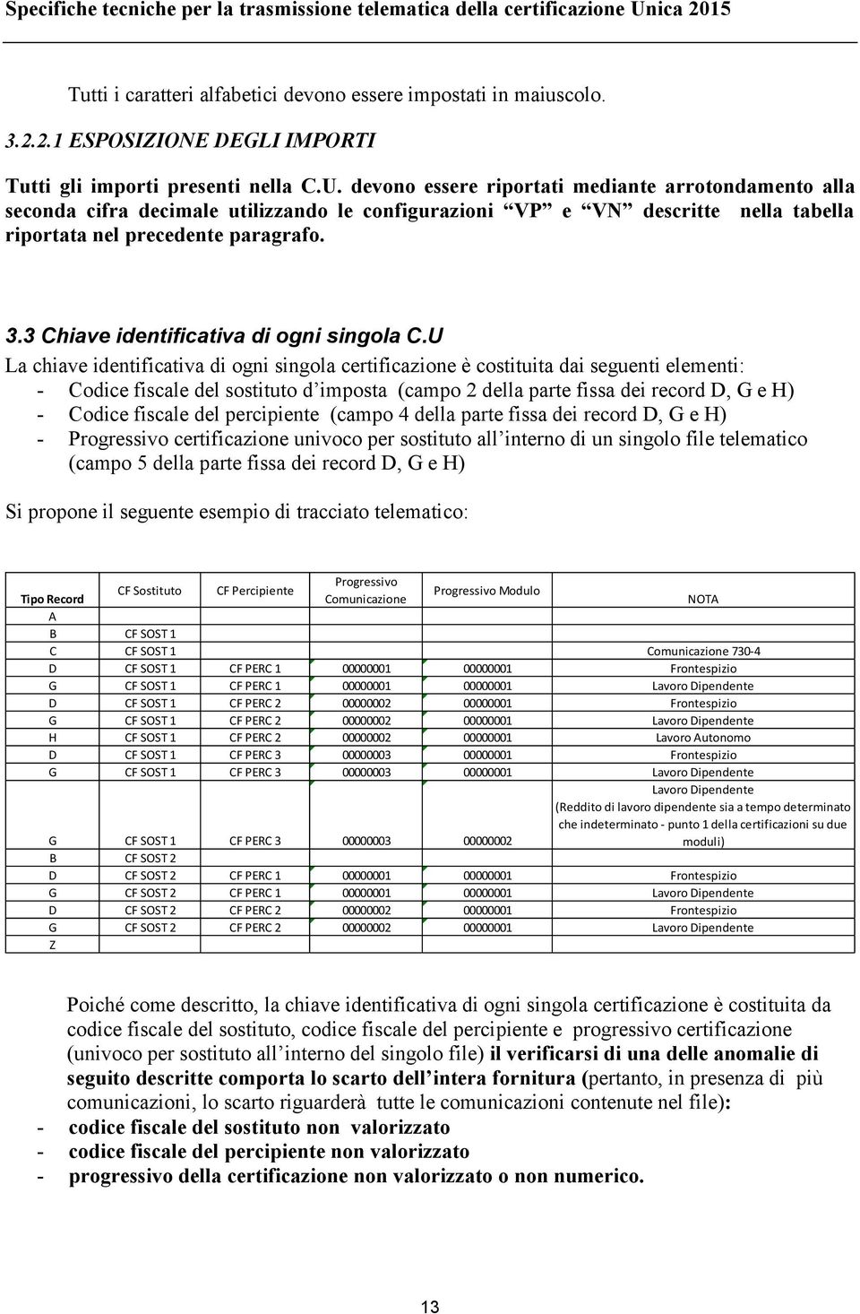 3 Chiave identificativa di ogni singola C.