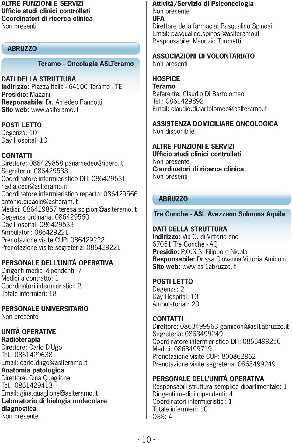 it Coordinatore infermieristico reparto: 086429566 antonio.dipaolo@aslteram.it Medici: 086429857 teresa.scipioni@aslteramo.