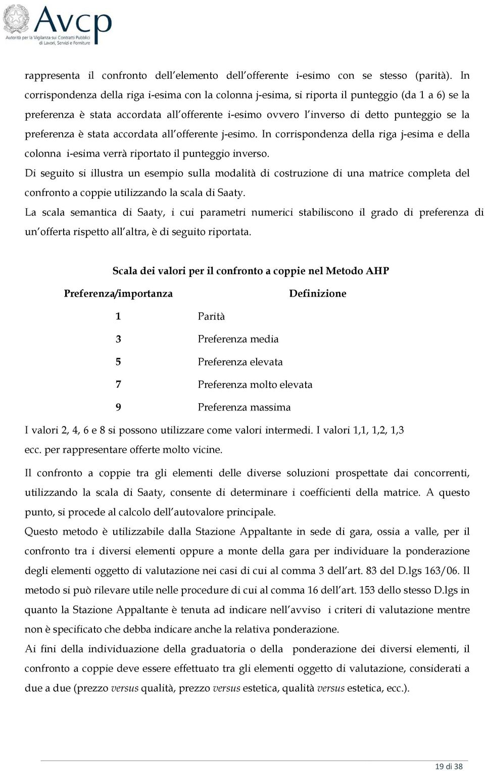 preferenza è stata accordata all offerente j-esimo. In corrispondenza della riga j-esima e della colonna i-esima verrà riportato il punteggio inverso.