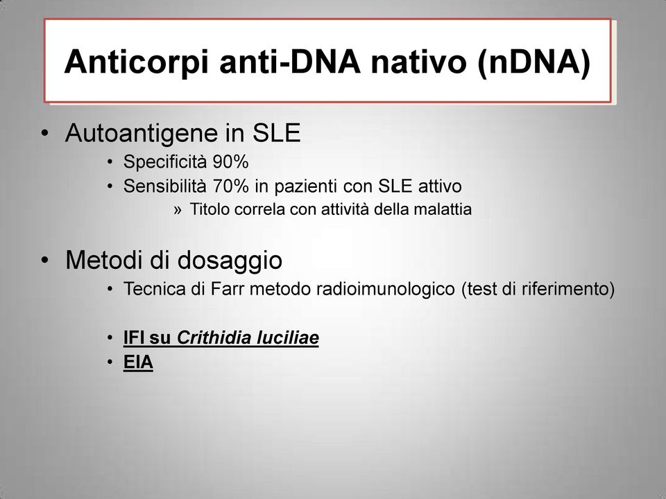 attività della malattia Metodi di dosaggio Tecnica di Farr metodo