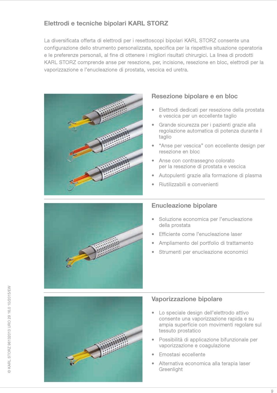 La linea di prodotti KARL STORZ comprende anse per resezione, per, incisione, resezione en bloc, elettrodi per la vaporizzazione e l enucleazione di prostata, vescica ed uretra.