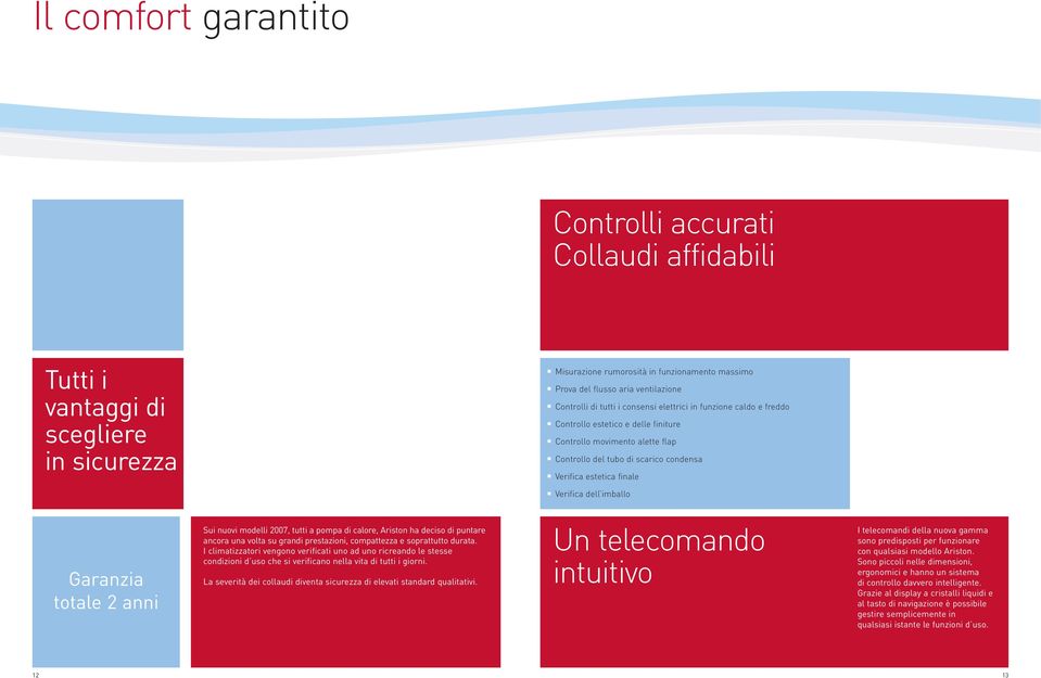 imballo Garanzia totale 2 anni Sui nuovi modelli 2007, tutti a pompa di calore, Ariston ha deciso di puntare ancora una volta su grandi prestazioni, compattezza e soprattutto durata.