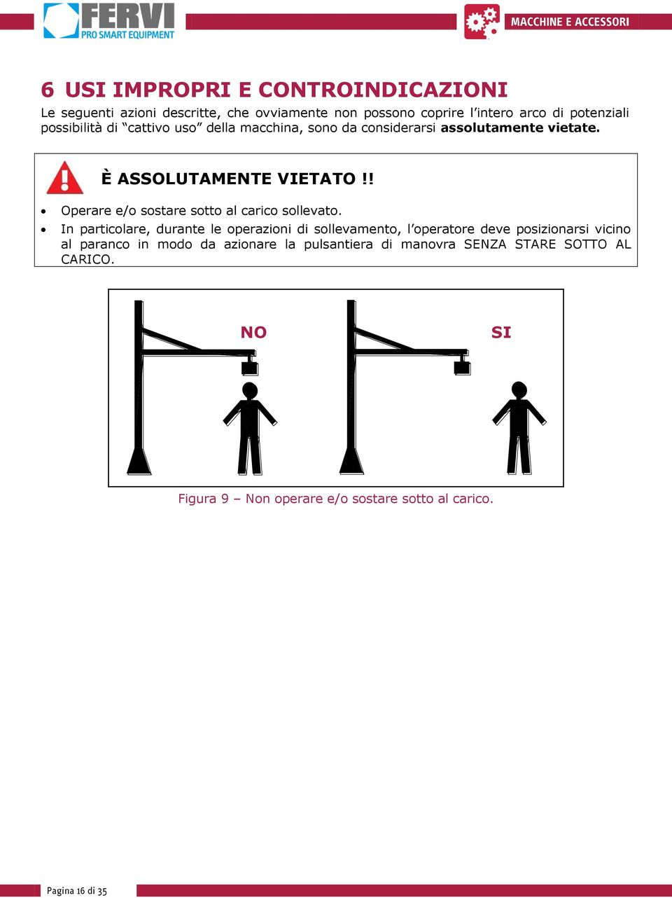 ! Operare e/o sostare sotto al carico sollevato.