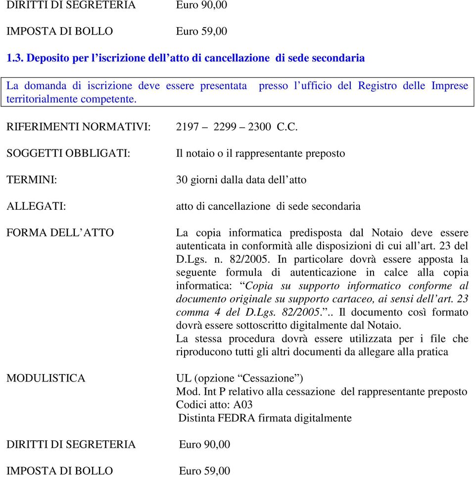 C. Il notaio o il rappresentante preposto atto di cancellazione di sede secondaria comma 4 del