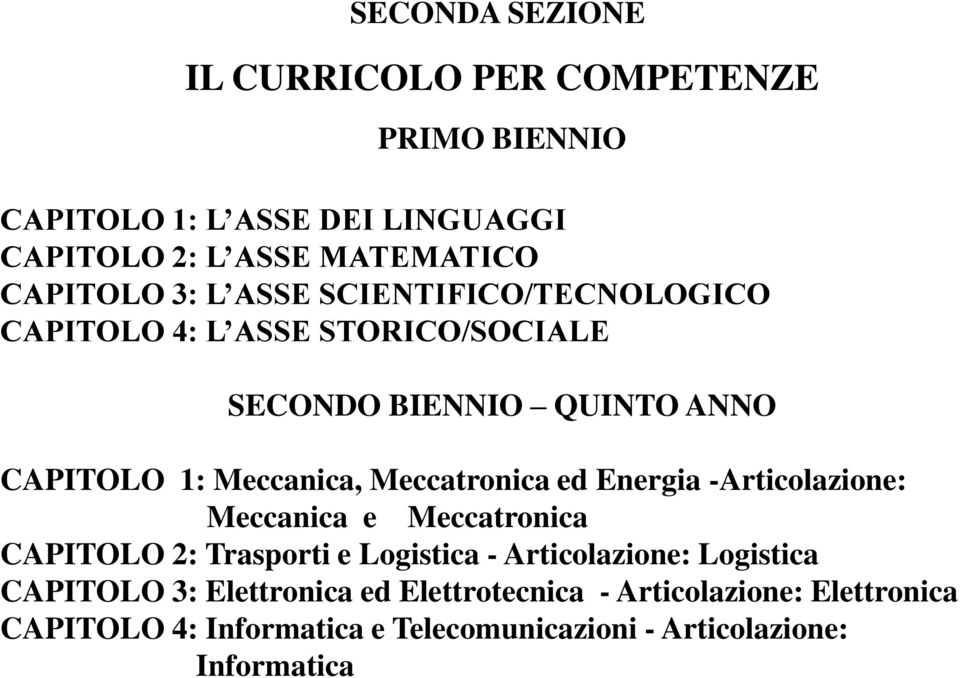 Meccatronica ed Energia -Articolazione: Meccanica e Meccatronica CAPITOLO 2: Trasporti e Logistica - Articolazione: Logistica