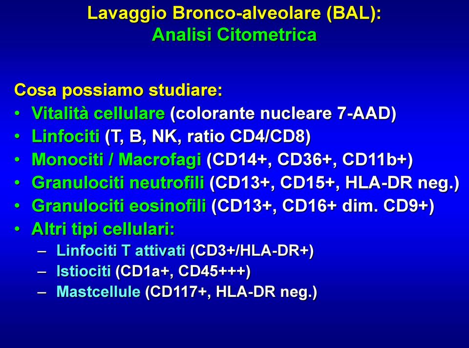 CD11b+) Granulociti neutrofili (CD13+, CD15+, HLA-DR neg.) Granulociti eosinofili (CD13+, CD16+ dim.