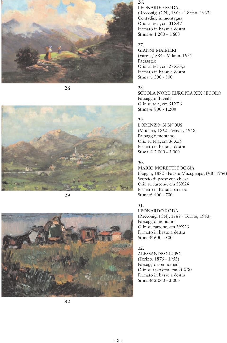 LORENZO GIGNOUS (Modena, 1862 - Varese, 1958) Paesaggio montano Olio su tela, cm 36X55 Stima 2.000-3.000 29 30.