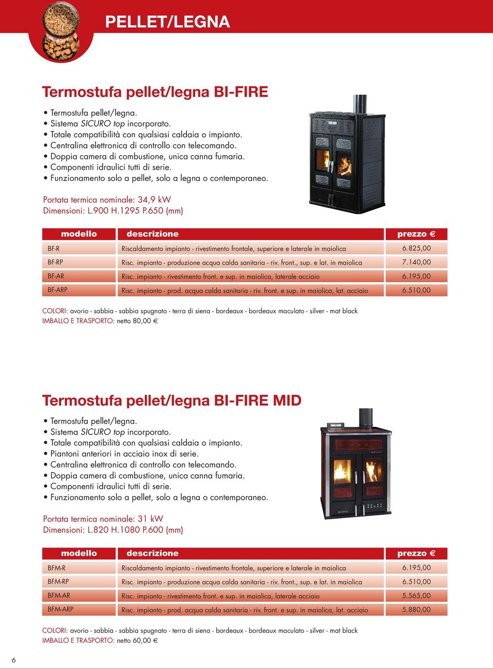 Portata termica nominale: 34,9 kw Dimensioni: L.900 H.1295 P.650 (mm) BF-R Riscaldamento impianto - rivestimento frontale, superiore e laterale in maiolica 6.825,00 BF-RP BF-AR BF-ARP Risc.