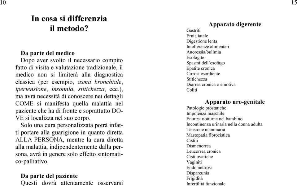 insonnia, stitichezza, ecc.), ma avrà necessità di conoscere nei dettagli COME si manifesta quella malattia nel paziente che ha di fronte e soprattutto DO- VE si localizza nel suo corpo.