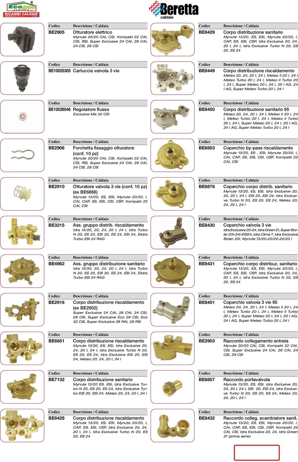 I, Meteo II Turbo 20 I, 24 I, Super Meteo 20 I, 24 I, 20 I AG, 24 I AG, Super Meteo Turbo 20 I, 24 I BE10026046 Regolatore flusso Exclusive Mix 32 CSI BE8450 Corpo distribuzione sanitario 95 Meteo