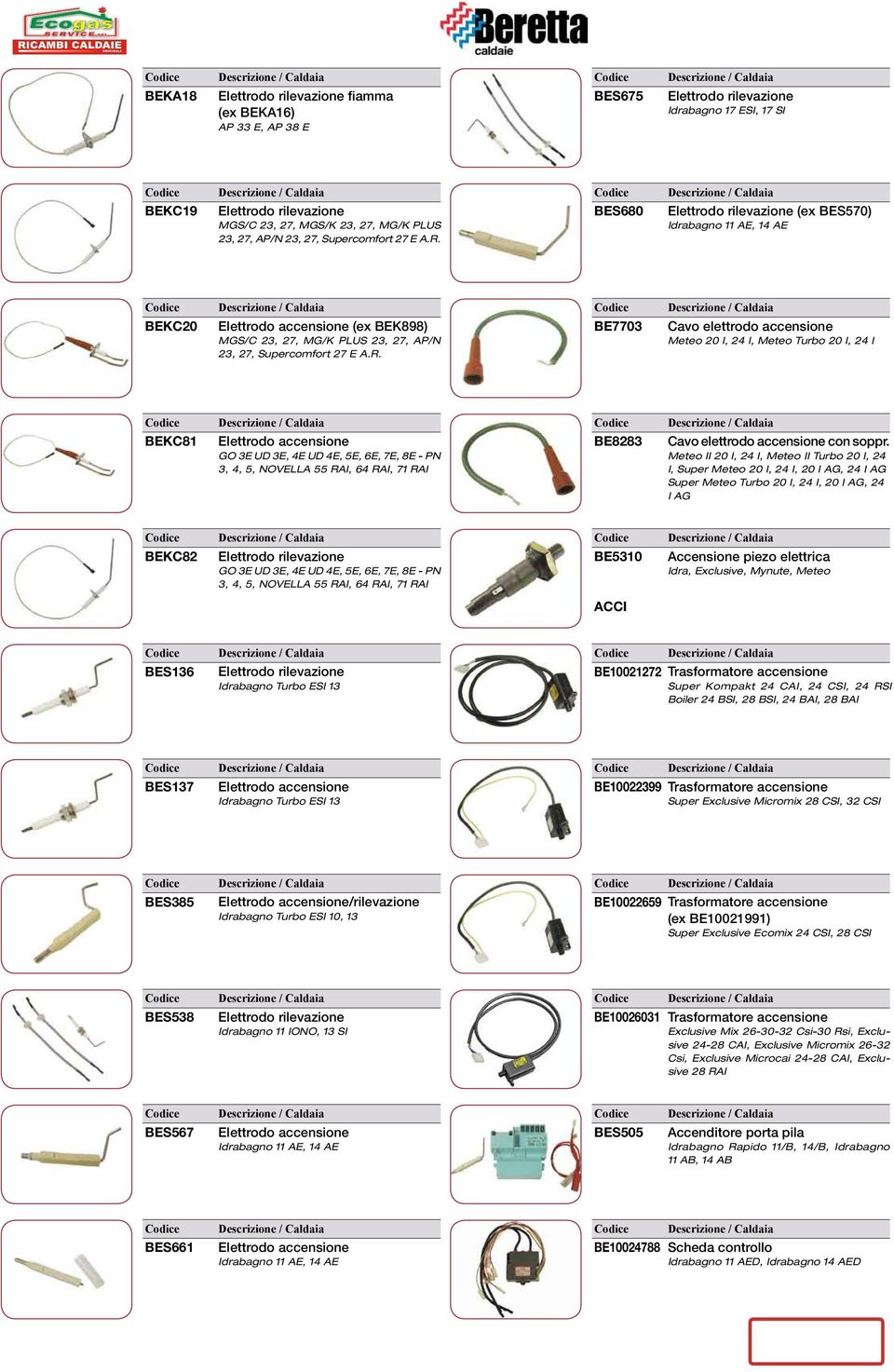 R. BE7703 Cavo elettrodo accensione Meteo 20 I, 24 I, Meteo Turbo 20 I, 24 I BEKC81 Elettrodo accensione GO 3E UD 3E, 4E UD 4E, 5E, 6E, 7E, 8E - PN 3, 4, 5, NOVELLA 55 RAI, 64 RAI, 71 RAI BE8283 Cavo