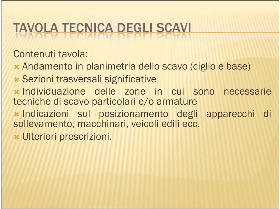 scavo particolari e/o armature necessarie Indicazioni sul posizionamento degli