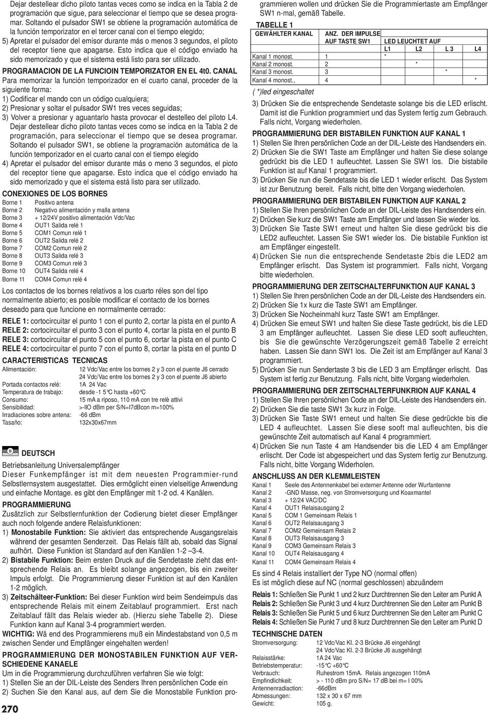 el piloto del receptor tiene que apagarse. Esto indica que el código enviado ha sido memorizado y que el sistema está listo para ser utilizado. PROGRAMACION DE LA FUNCIOIN TEMPORIZATOR EN EL 4t0.