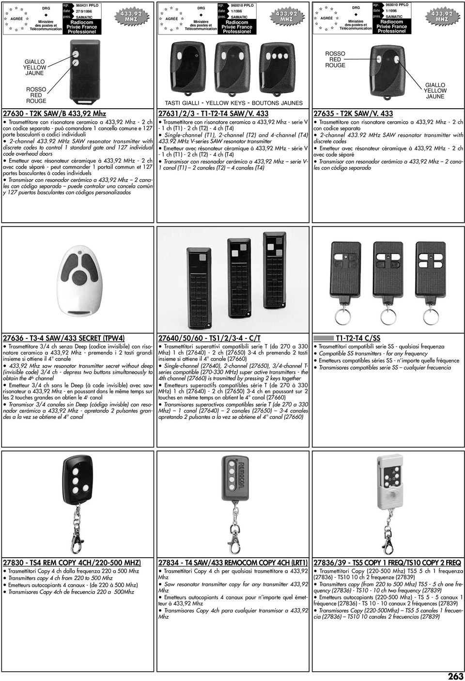 SAIMATIC Ministère Radiocom des postes et Télécommunication Privée France Professionel 433,92 GIALLO YELLOW JAUNE ROSSO RED ROUGE ROSSO RED ROUGE 27630 - T2K SAW/B 433,92 Mhz Trasmettitore con