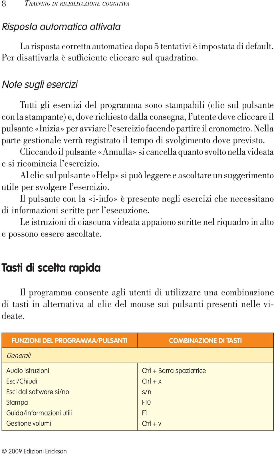 esercizio facendo partire il cronometro. Nella parte gestionale verrà registrato il tempo di svolgimento dove previsto.