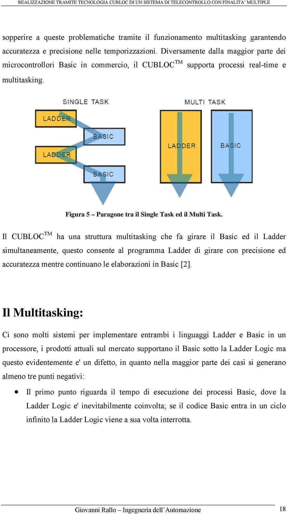Il CUBLOC TM ha una struttura multitasking che fa girare il Basic ed il Ladder simultaneamente, questo consente al programma Ladder di girare con precisione ed accuratezza mentre continuano le