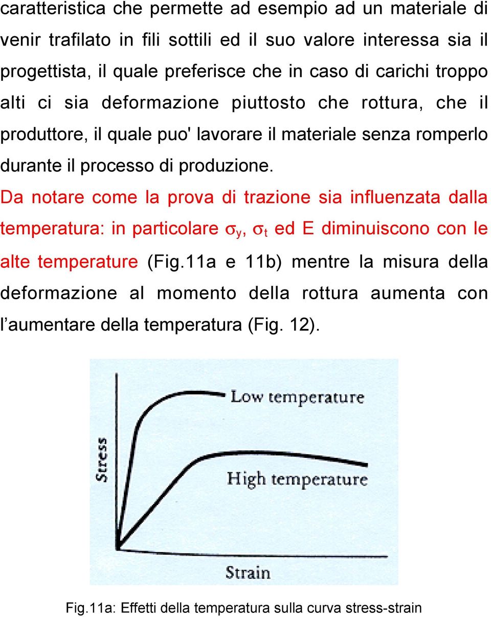 produzione. Da notare come la prova di trazione sia influenzata dalla temperatura: in particolare σ y, σ t ed E diminuiscono con le alte temperature (Fig.