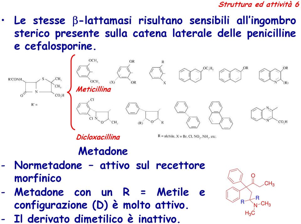 Meticillina Dicloxacillina Metadone - Normetadone attivo sul recettore morfinico -