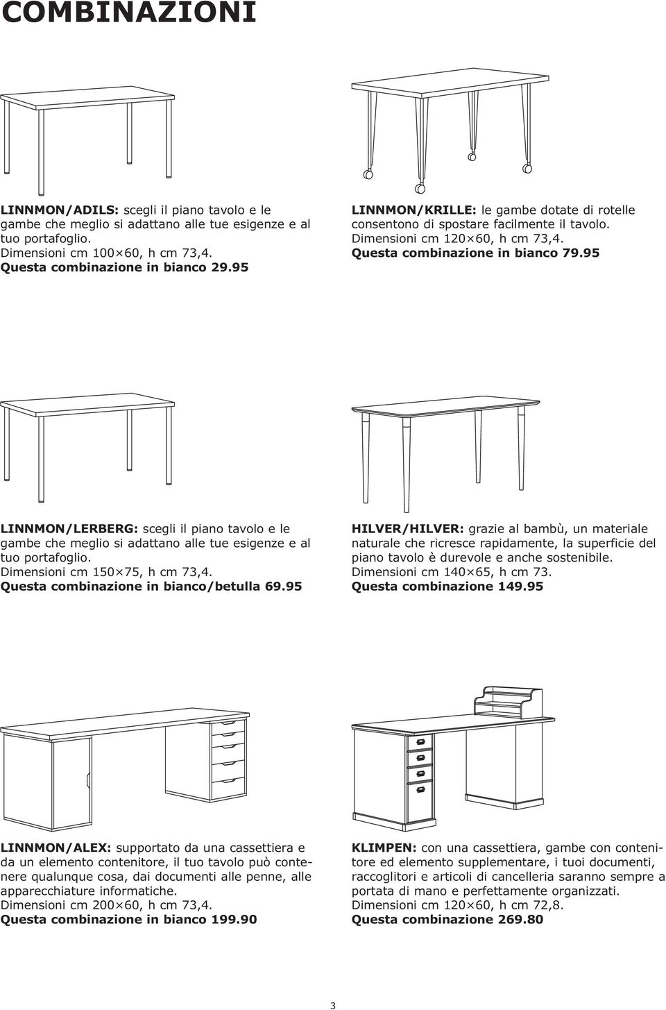 95 LINNMON/LERBERG: scegli il piano tavolo e le gambe che meglio si adattano alle tue esigenze e al tuo portafoglio. Dimensioni cm 150 75, h cm 73,4. Questa combinazione in bianco/betulla 69.