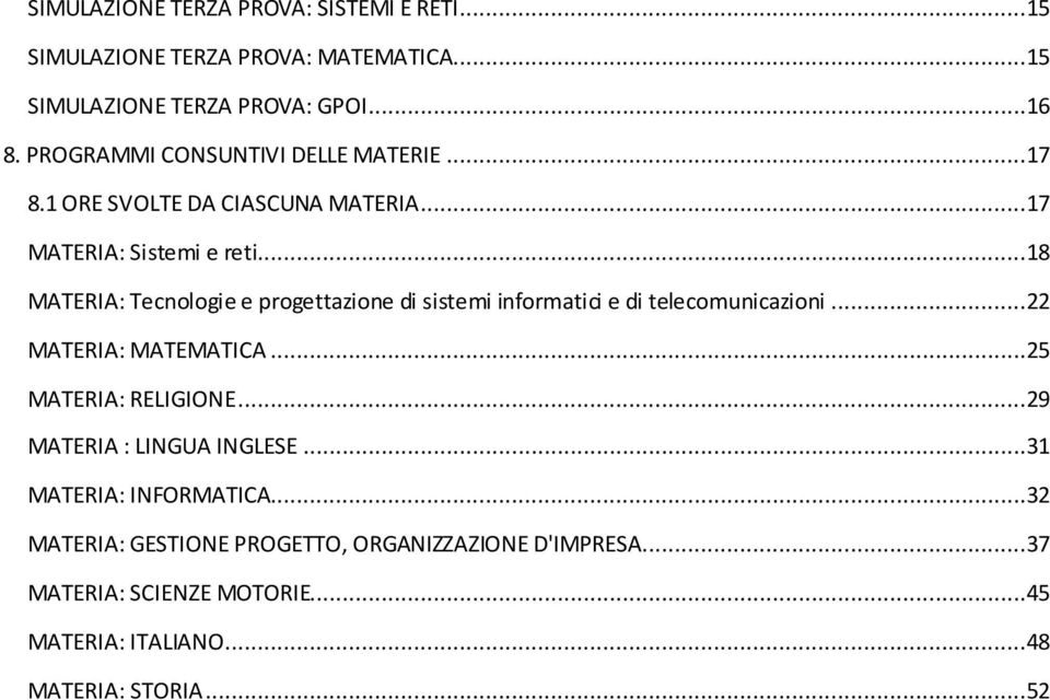 ..18 MATERIA: Tecnologie e progettazione di sistemi informatici e di telecomunicazioni...22 MATERIA: MATEMATICA...25 MATERIA: RELIGIONE.