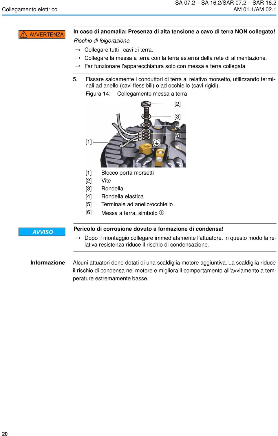 Fissare saldamente i conduttori di terra al relativo morsetto, utilizzando terminali ad anello (cavi flessibili) o ad occhiello (cavi rigidi).