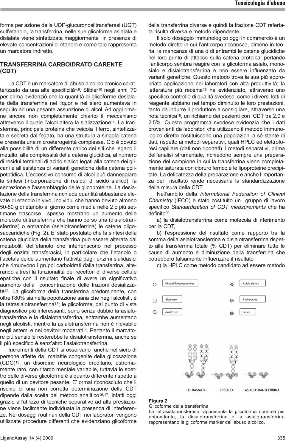 Stibler 10 negli anni 70 per prima evidenziò che la quantità di glicoforme desialate della transferrina nel liquor e nel siero aumentava in seguito ad una pesante assunzione di alcol.