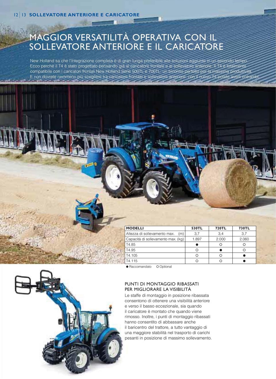 Il T4 è totalmente compatibile con i caricatori frontali New Holland Serie 500TL e 700TL: un binomio perfetto per la massima produttività.