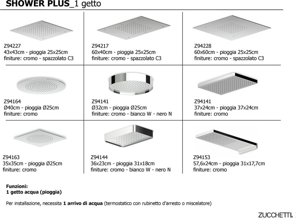 35x35cm - pioggia Ø25cm Z94144 36x23cm - pioggia 31x18cm - bianco W - nero N Z94153 57,6x24cm - pioggia 31x17,7cm