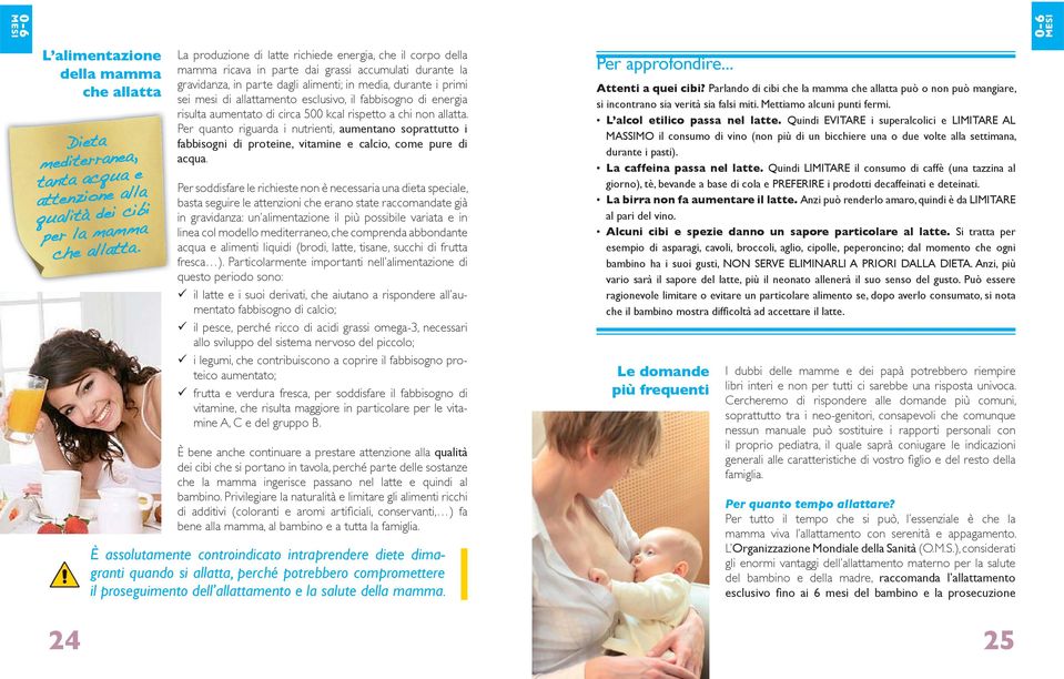 circa 500 kcal rispetto a chi non allatta. Per quanto riguarda i nutrienti, aumentano soprattutto i fabbisogni di proteine, vitamine e calcio, come pure di acqua.