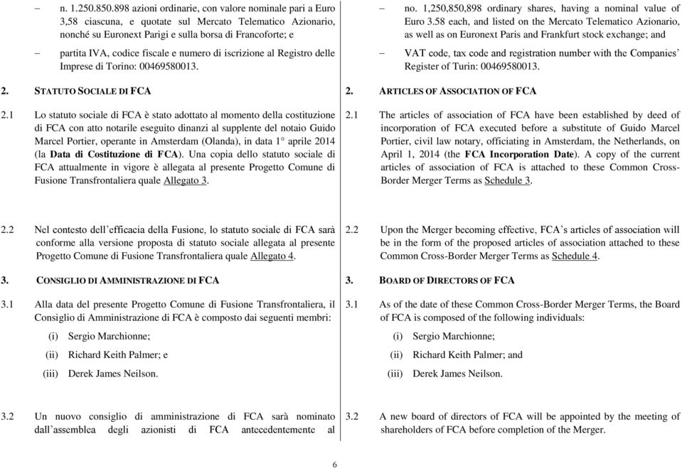 58 each, and listed on the Mercato Telematico Azionario, as well as on Euronext Paris and Frankfurt stock exchange; and partita IVA, codice fiscale e numero di iscrizione al Registro delle Imprese di