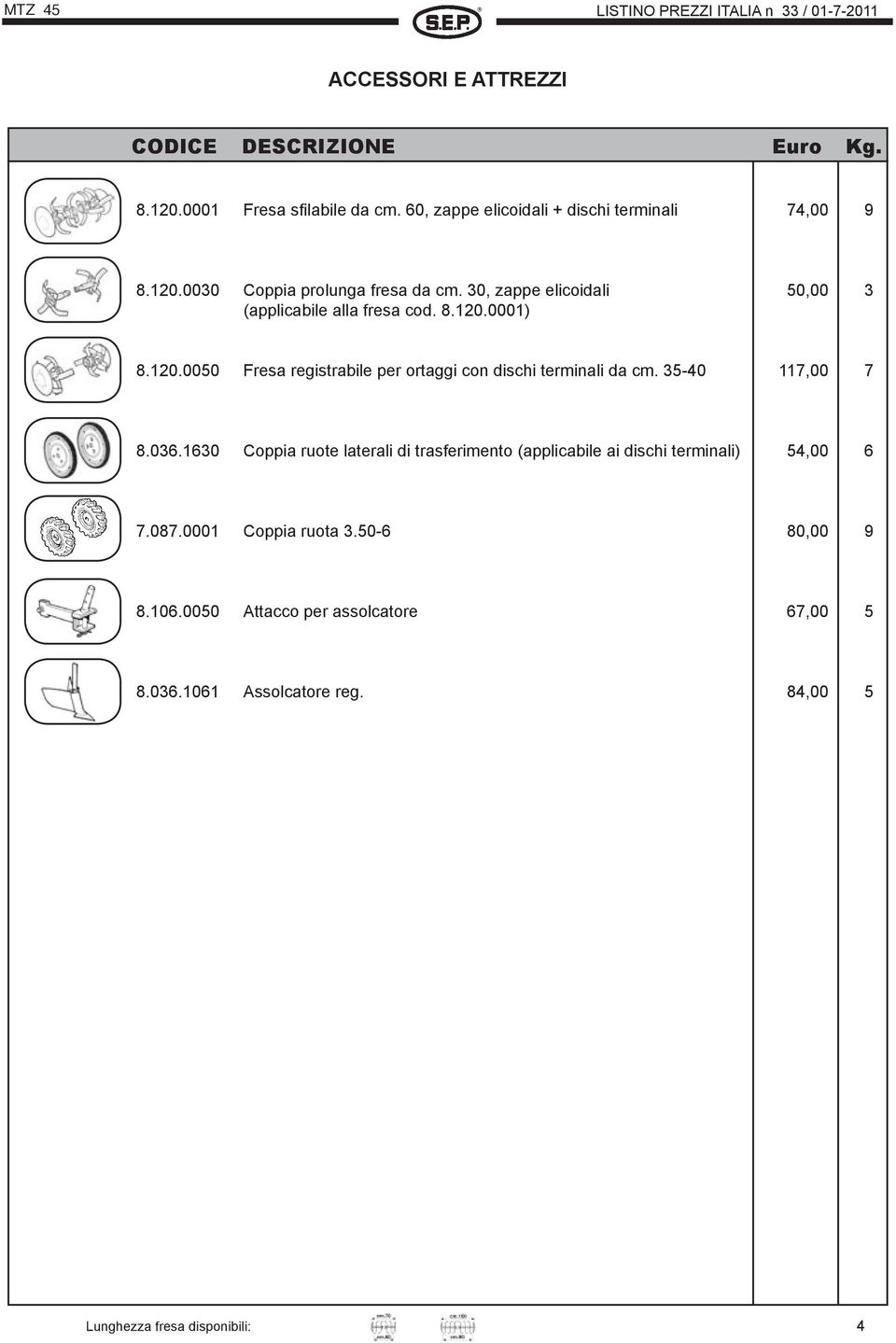 120.0050 Fresa registrabile per ortaggi con dischi terminali da cm. 35-40 117,00 7 8.036.