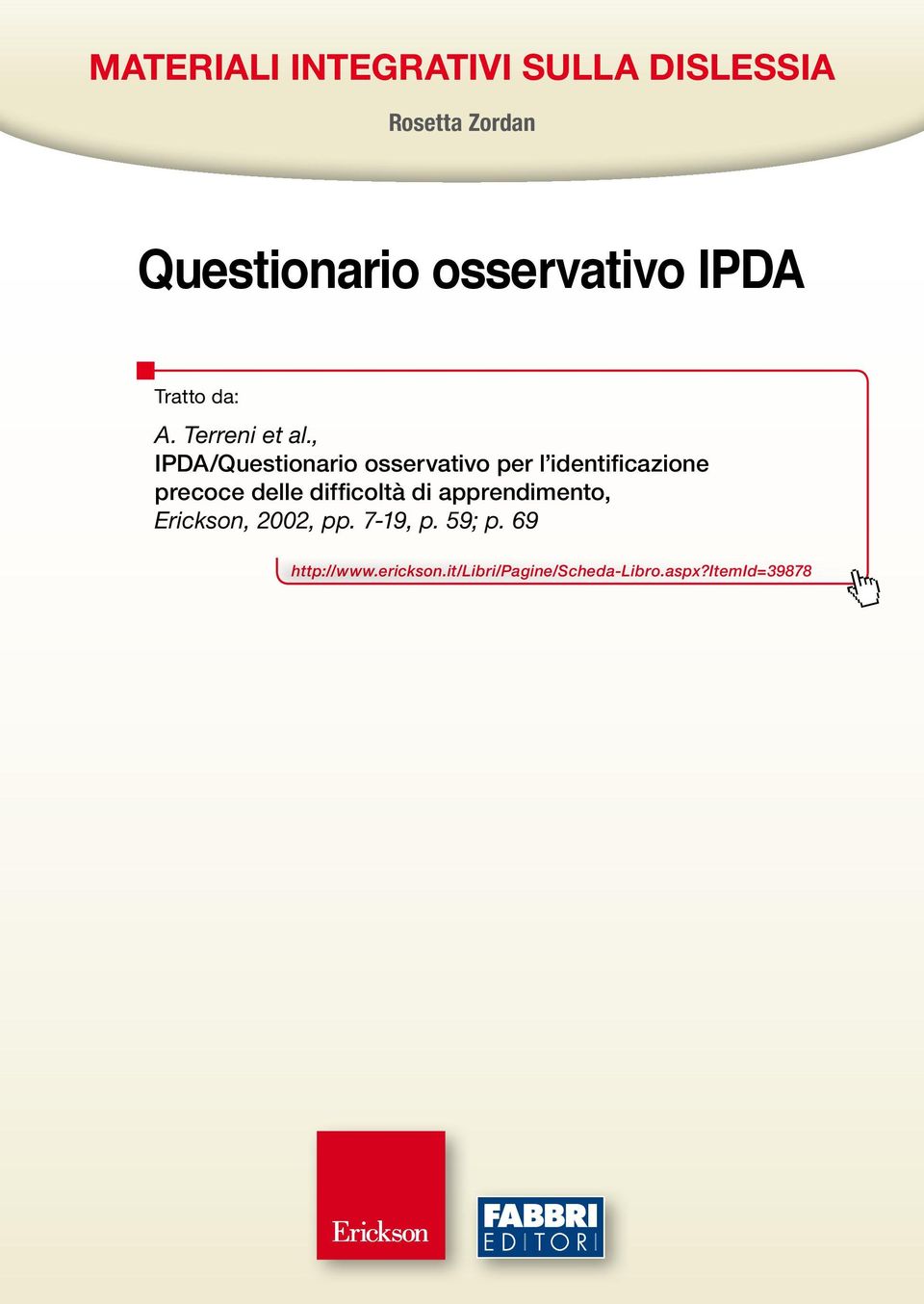 , IPDA/Questionario osservativo per l identificazione precoce delle difficoltà