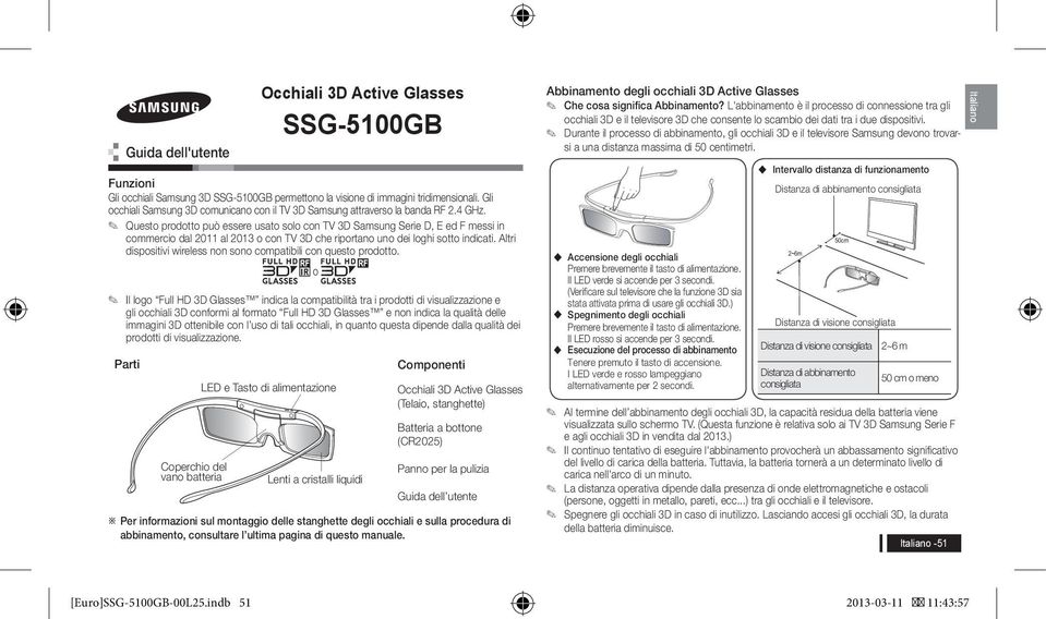 Questo prodotto può essere usato solo con TV 3D Samsung Serie D, E ed F messi in commercio dal 2011 al 2013 o con TV 3D che riportano uno dei loghi sotto indicati.