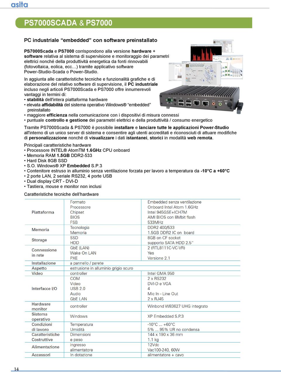 In aggiunta alle caratteristiche tecniche e funzionalità grafiche e di elaborazione del relativo software di supervisione, il PC industriale incluso negli articoli PS7000Scada e PS7000 offre