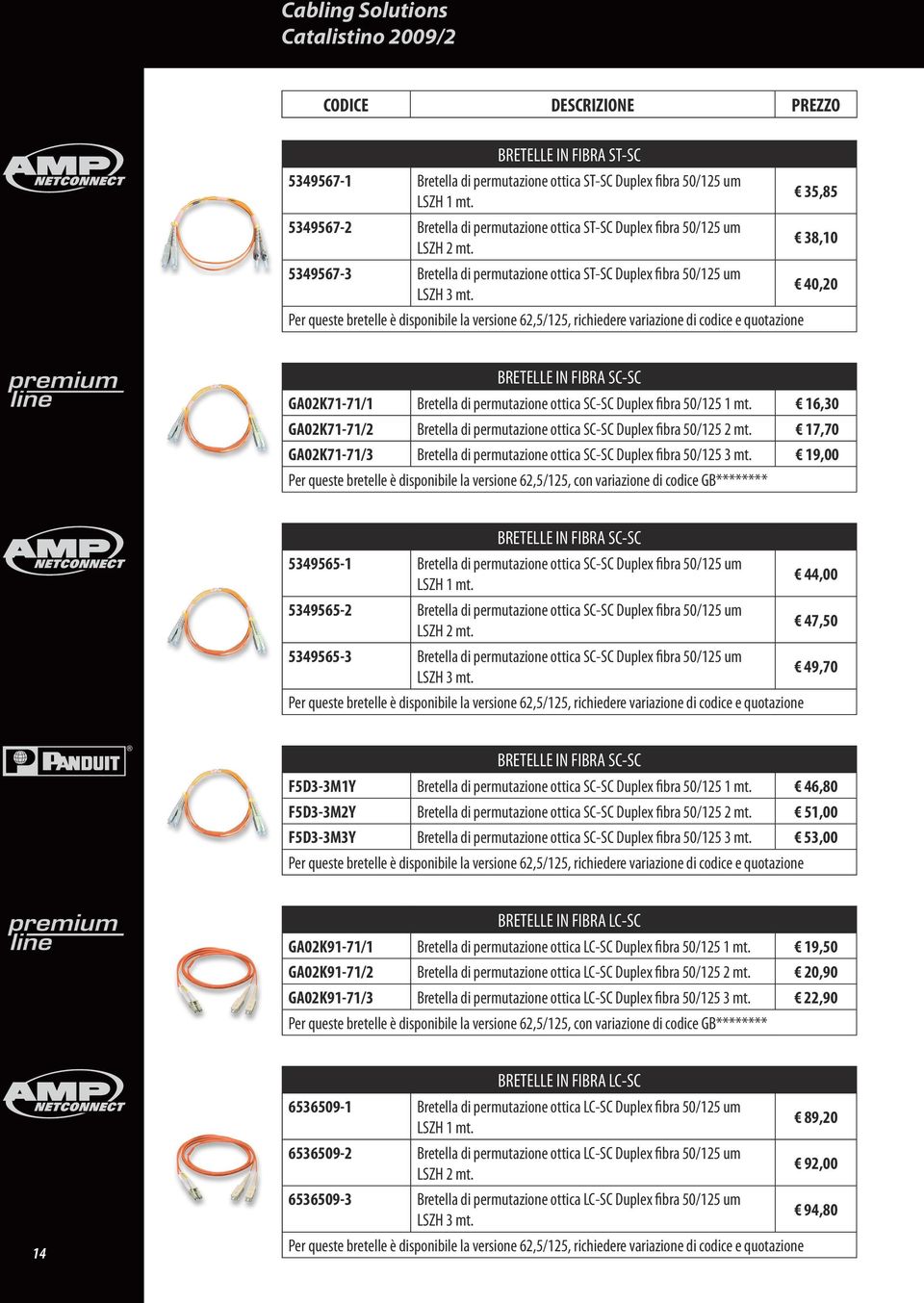 Per queste bretelle è disponibile la versione 62,5/125, richiedere variazione di codice e quotazione BRETELLE IN FIBRA SC-SC GA02K71-71/1 Bretella di permutazione ottica SC-SC Duplex fibra 50/125 1