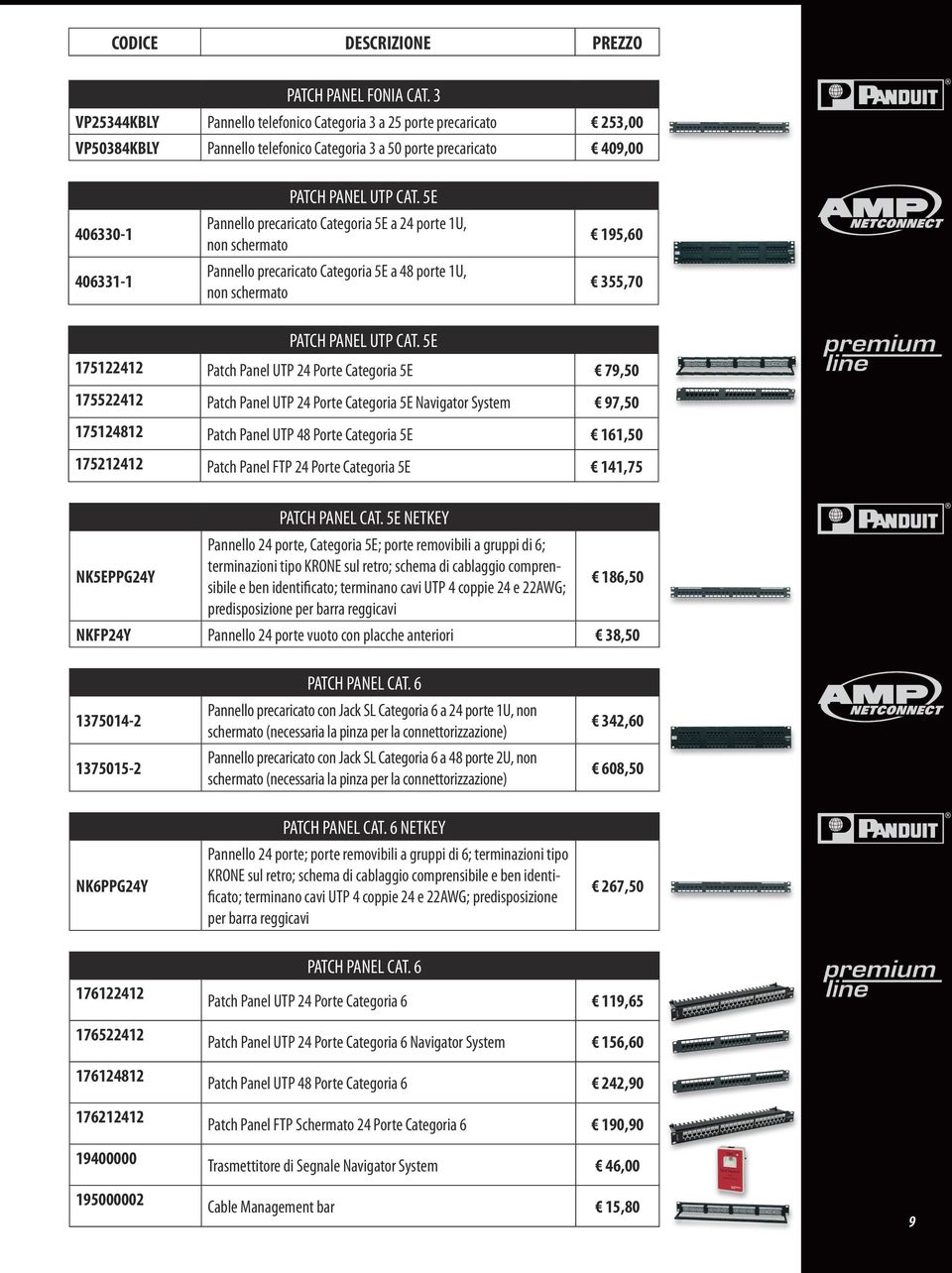 5E Pannello precaricato Categoria 5E a 24 porte 1U, non schermato Pannello precaricato Categoria 5E a 48 porte 1U, non schermato 195,60 355,70 PATCH PANEL UTP CAT.