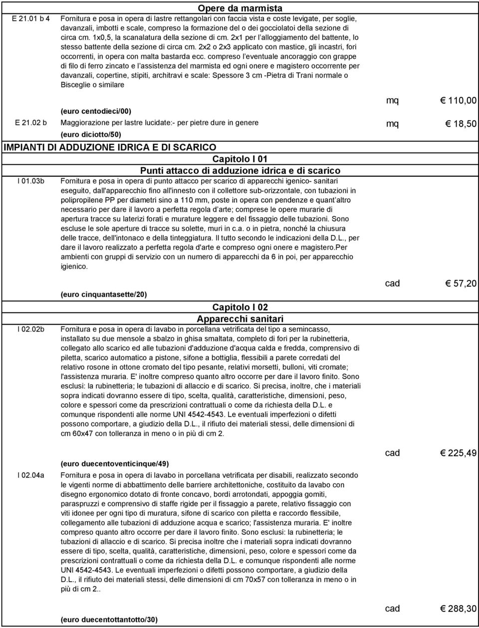 2x2 o 2x3 applicato con mastice, gli incastri, fori occorrenti, in opera con malta bastarda ecc.