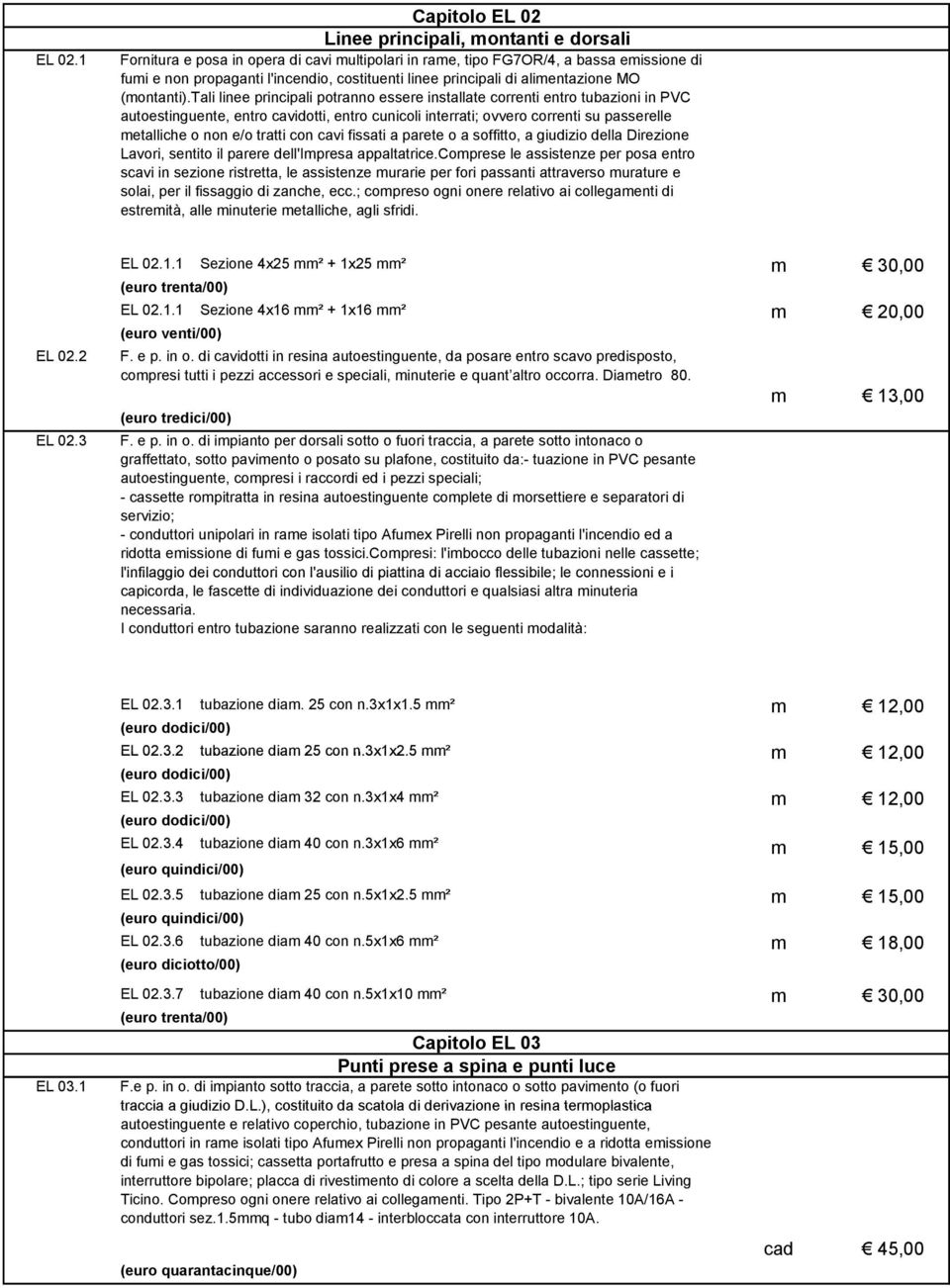 principali di alimentazione MO (montanti).