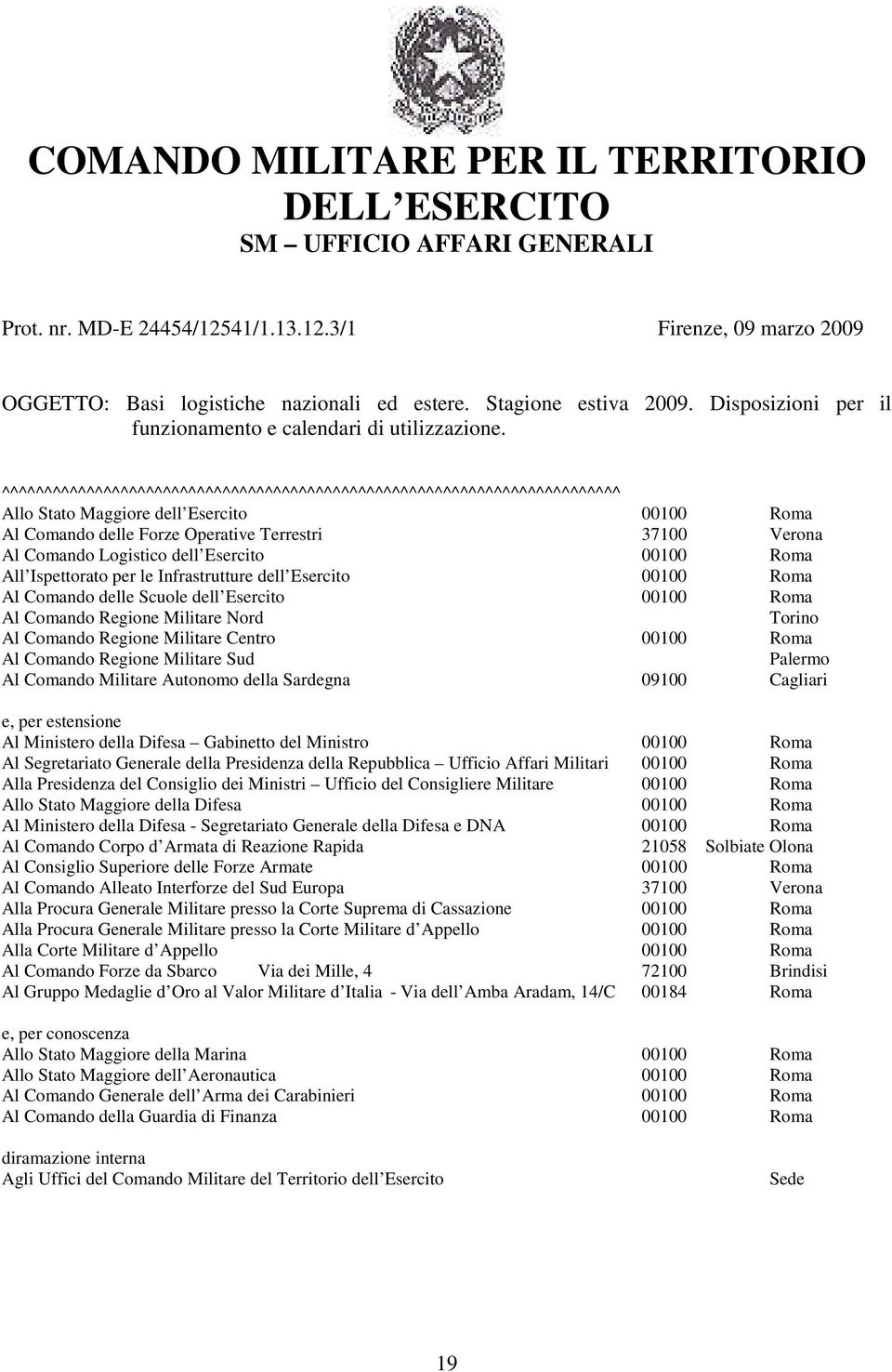 ^^^^^^^^^^^^^^^^^^^^^^^^^^^^^^^^^^^^^^^^^^^^^^^^^^^^^^^^^^^^^^^^^^^^^^^^^ Allo Stato Maggiore dell Esercito 00100 Roma Al Comando delle Forze Operative Terrestri 37100 Verona Al Comando Logistico