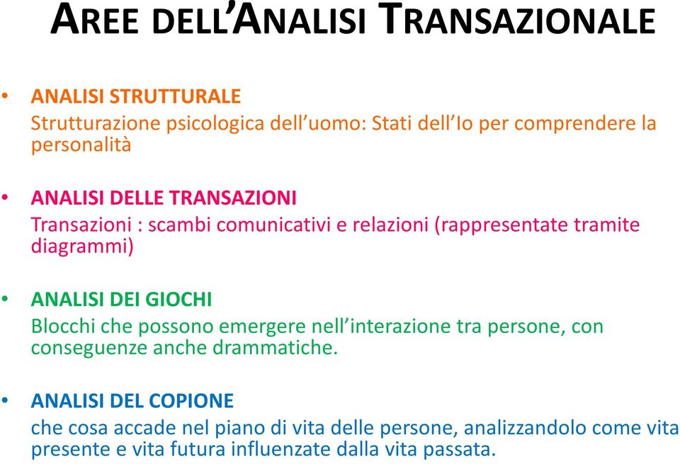 ANALISI DEI GIOCHI Blocchi che possono emergere nell interazione tra persone, con conseguenze anche drammatiche.