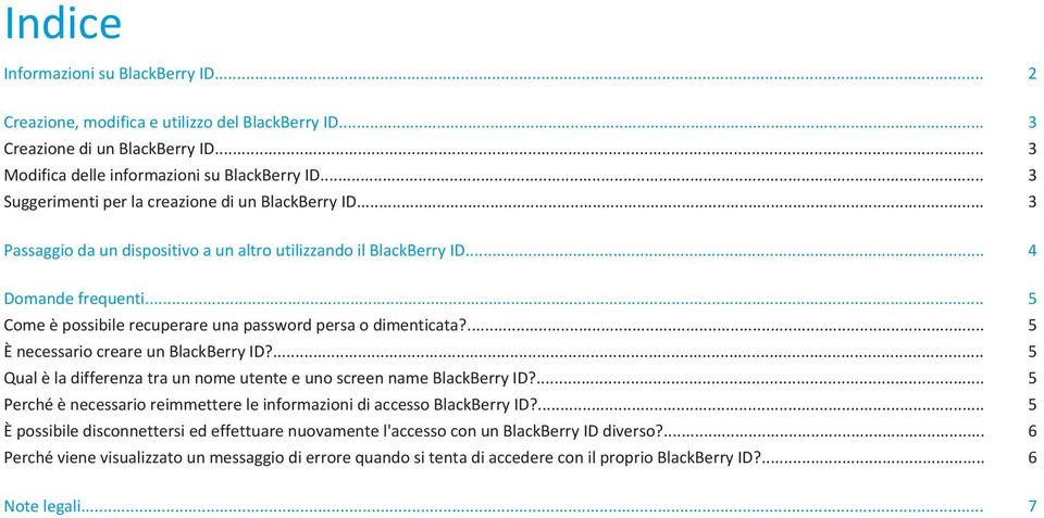 .. 5 Come è possibile recuperare una password persa o dimenticata?... 5 È necessario creare un BlackBerry ID?... 5 Qual è la differenza tra un nome utente e uno screen name BlackBerry ID?