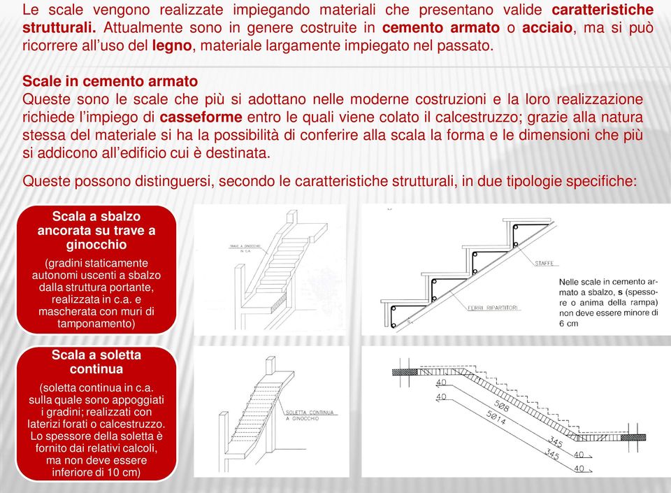 Scale in cemento armato Queste sono le scale che più si adottano nelle moderne costruzioni e la loro realizzazione richiede l impiego di casseforme entro le quali viene colato il calcestruzzo; grazie