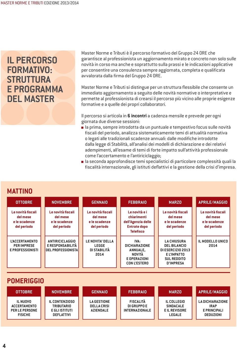 Master Norme e Tributi si distingue per un struttura flessibile che consente un immediato aggiornamento a seguito delle novità normative o interpretative e permette al professionista di crearsi il