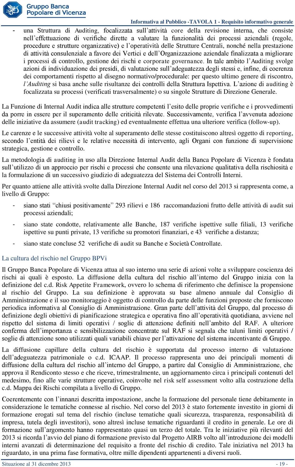 favore dei Vertici e dell Organizzazione aziendale finalizzata a migliorare i processi di controllo, gestione dei rischi e corporate governance.