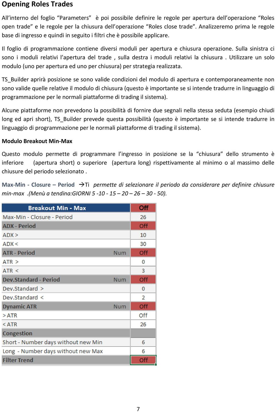 Sulla sinistra ci sono i moduli relativi l apertura del trade, sulla destra i moduli relativi la chiusura. Utilizzare un solo modulo (uno per apertura ed uno per chiusura) per strategia realizzata.